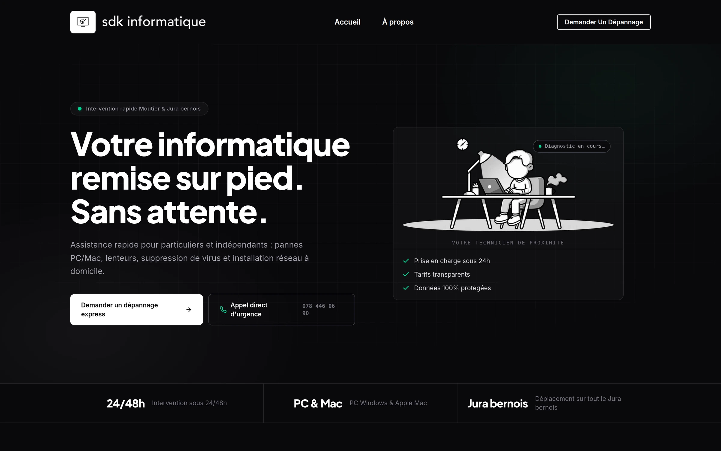 Capture d'écran du site sdk-informatique.ch — vitrine de l'informaticien indépendant à Moutier