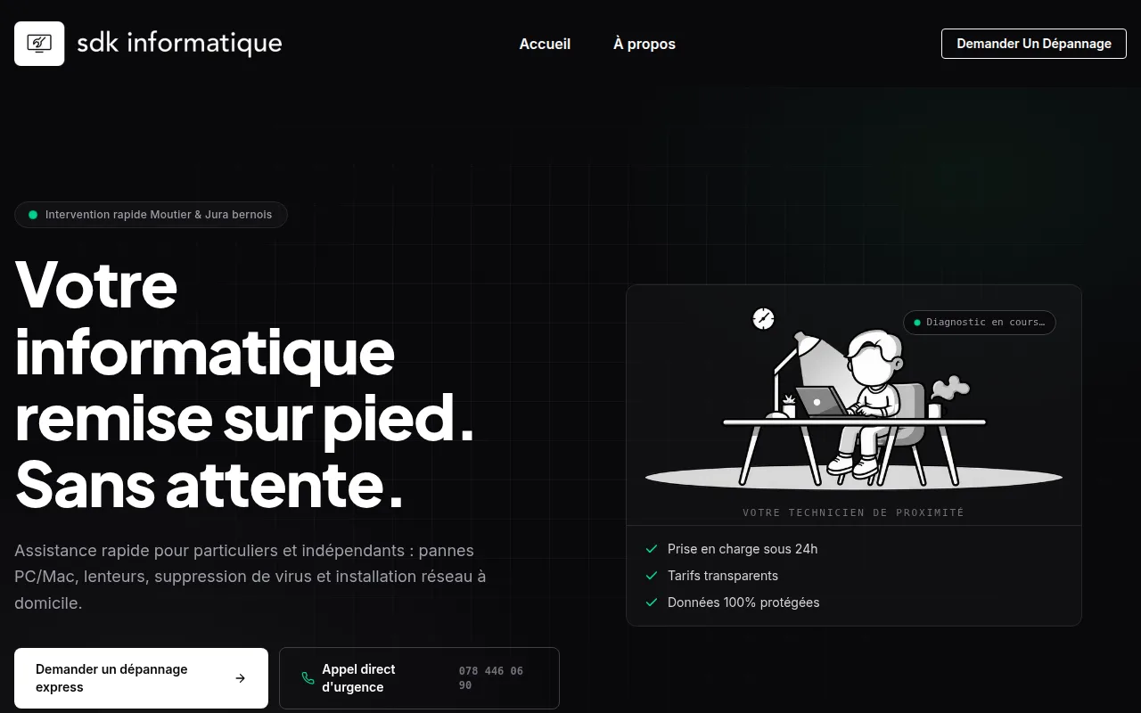 Screenshot der Website von SDK Informatique, Informatiker in Moutier